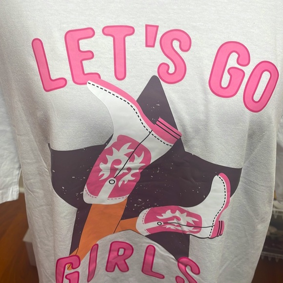 White Pink Graphic Let's Go Girls T-Shirt Tee Size Large - Picture 2 of 4